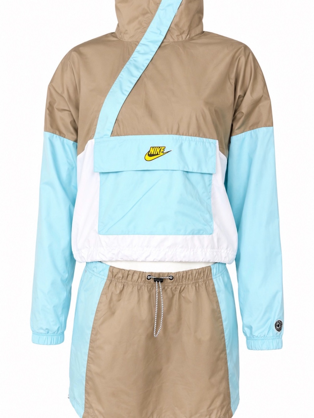Nike Taupe, Light Blue & White Colorblock Pullover Windbreaker